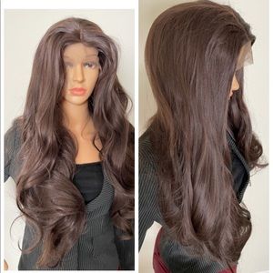 NWT 28-30” human blended lace dark brown long wavy hair wig halo chocolate